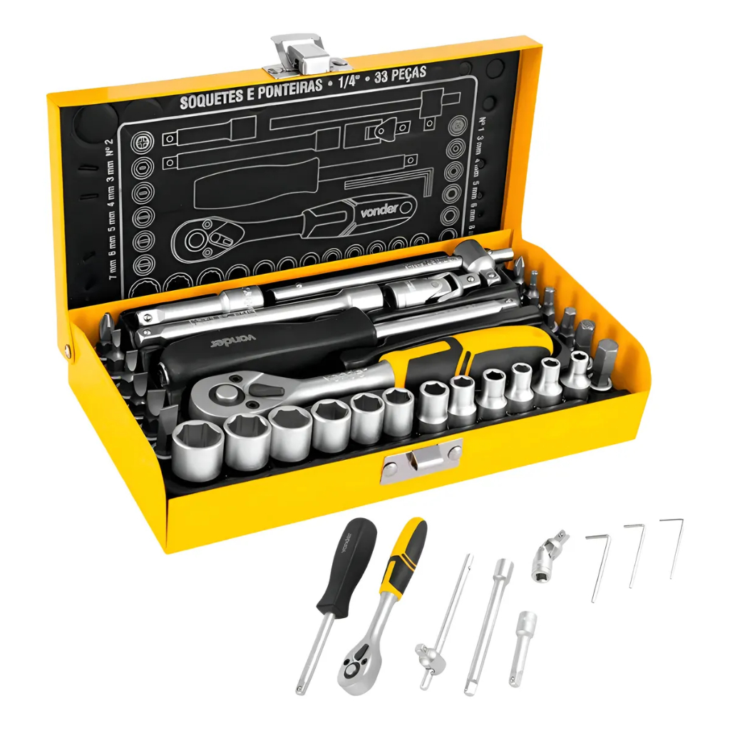 Kit Soquete E Ponteira 1/4'' 33 Peças Vonder