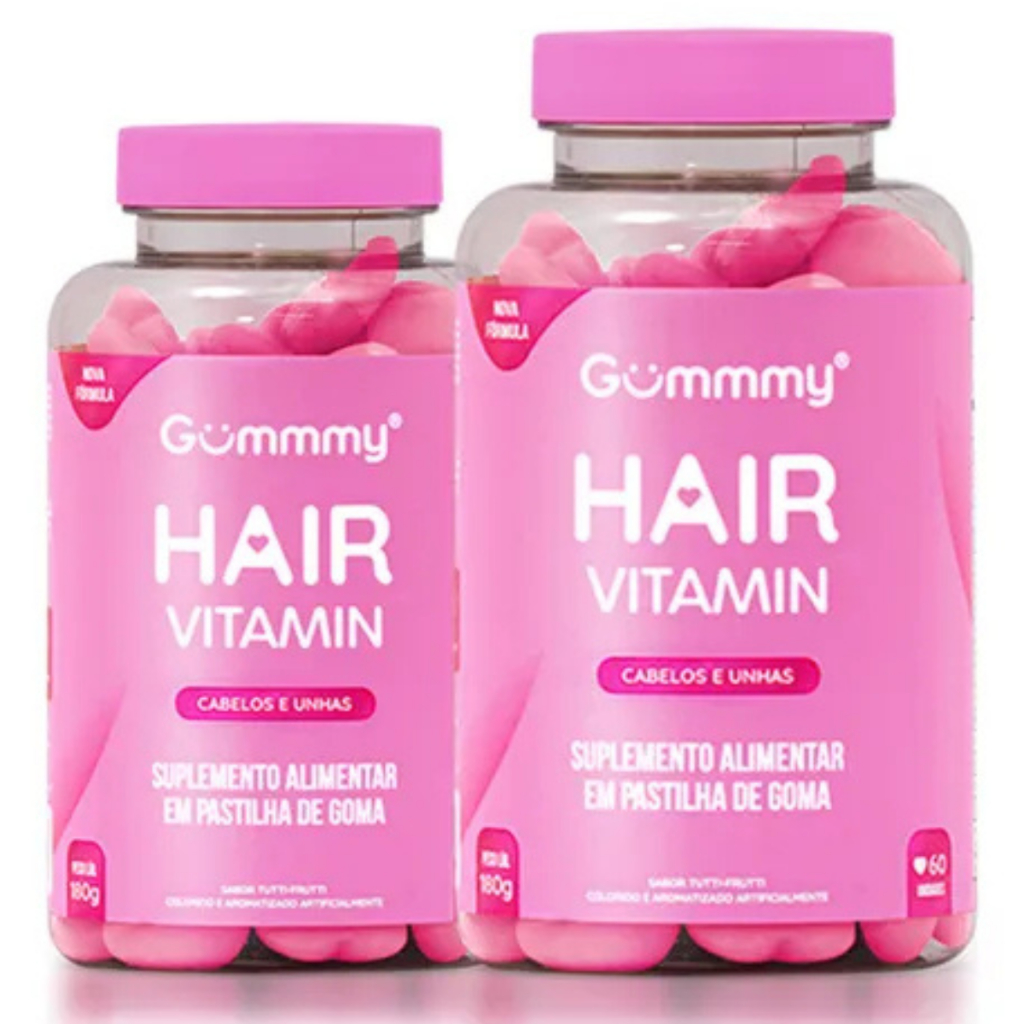 Kit 2 Gummy Hair Tutti Frutti 120 Gomas Suplemento Vitaminas Cabelos Unhas Fortes Crescimento