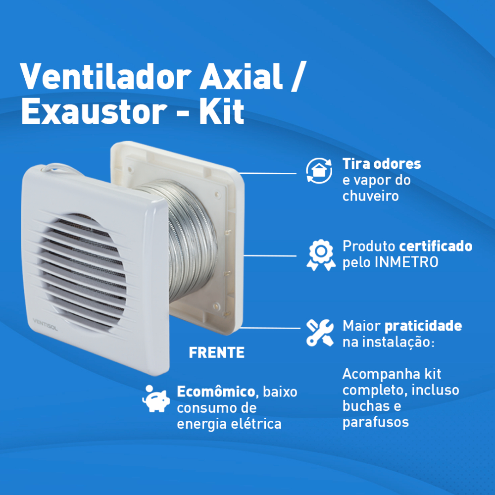 Kit Exaustor de Ar Banheiro 100mm Bivolt Grade Anti-insetos + Duto + Veneziana Ventisol Mau Cheiro Lavabo · foto 2