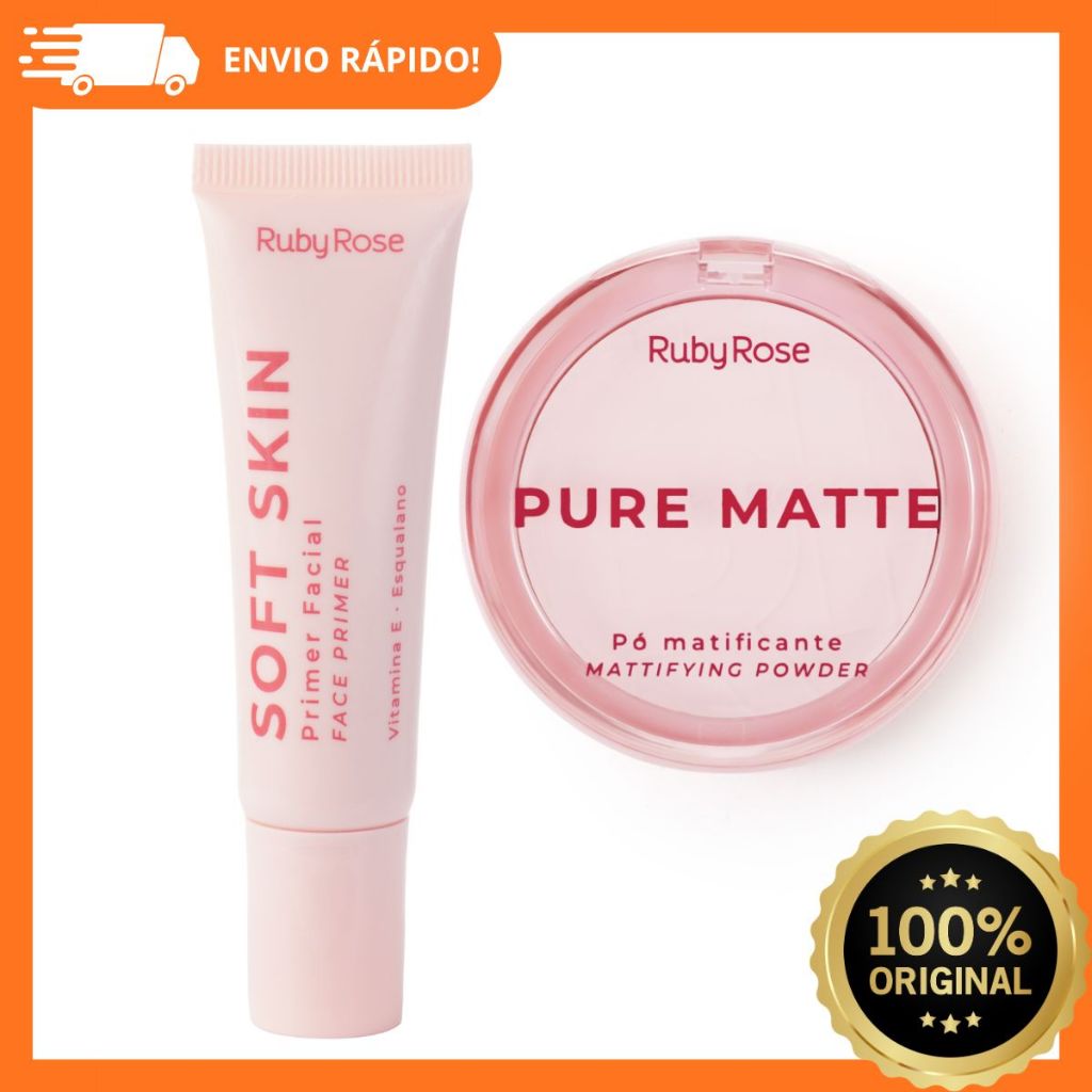 Kit Pó Compacto Matte + Primer Linha Rosa Ruby Rose