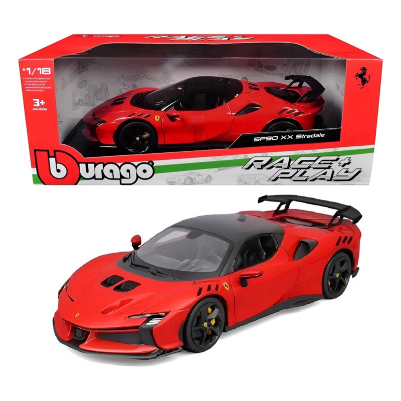 Miniatura BBurago Ferrari SF90 Stralade Race Play escala 1/18