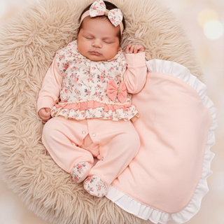 Saída de Maternidade Menina Delicada  Dudinha Pompom 04 Peças em Oferta na Shopee
