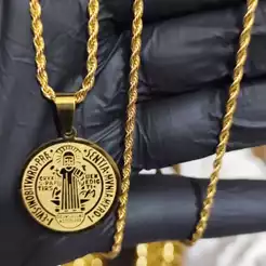 Medalha São Bento Duplaface Proteção + Cordão Baiano Banhado A Ouro 45/60/70cm