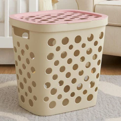 Cesto Telado 30 Litros com Tampa e Alça Cesto de Roupa Suja Infantil Menina Menino Bebê Rosa Azul