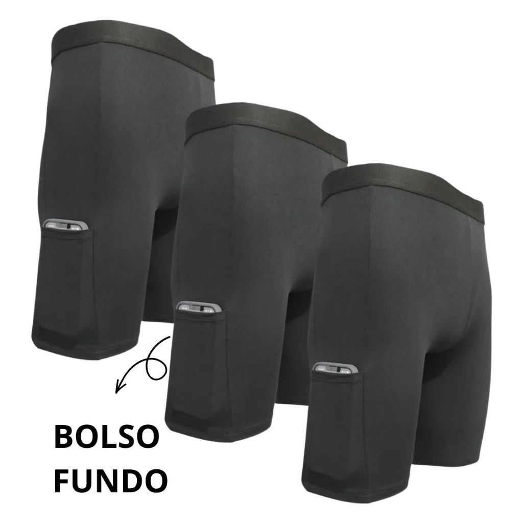 Kit Com 3 Bermudas Short Ciclista Corrida Segunda Pele Masculino Para Homem Com Bolso Confortável em Oferta na Shopee