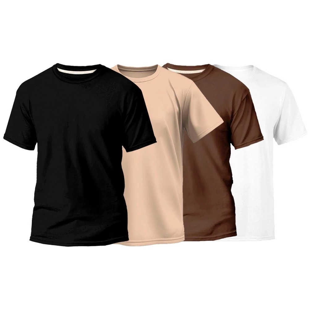 Blusa Masculina Básica 100% Algodão Gola Redonda Kit 4 Premium Streetwear Confortável Academia