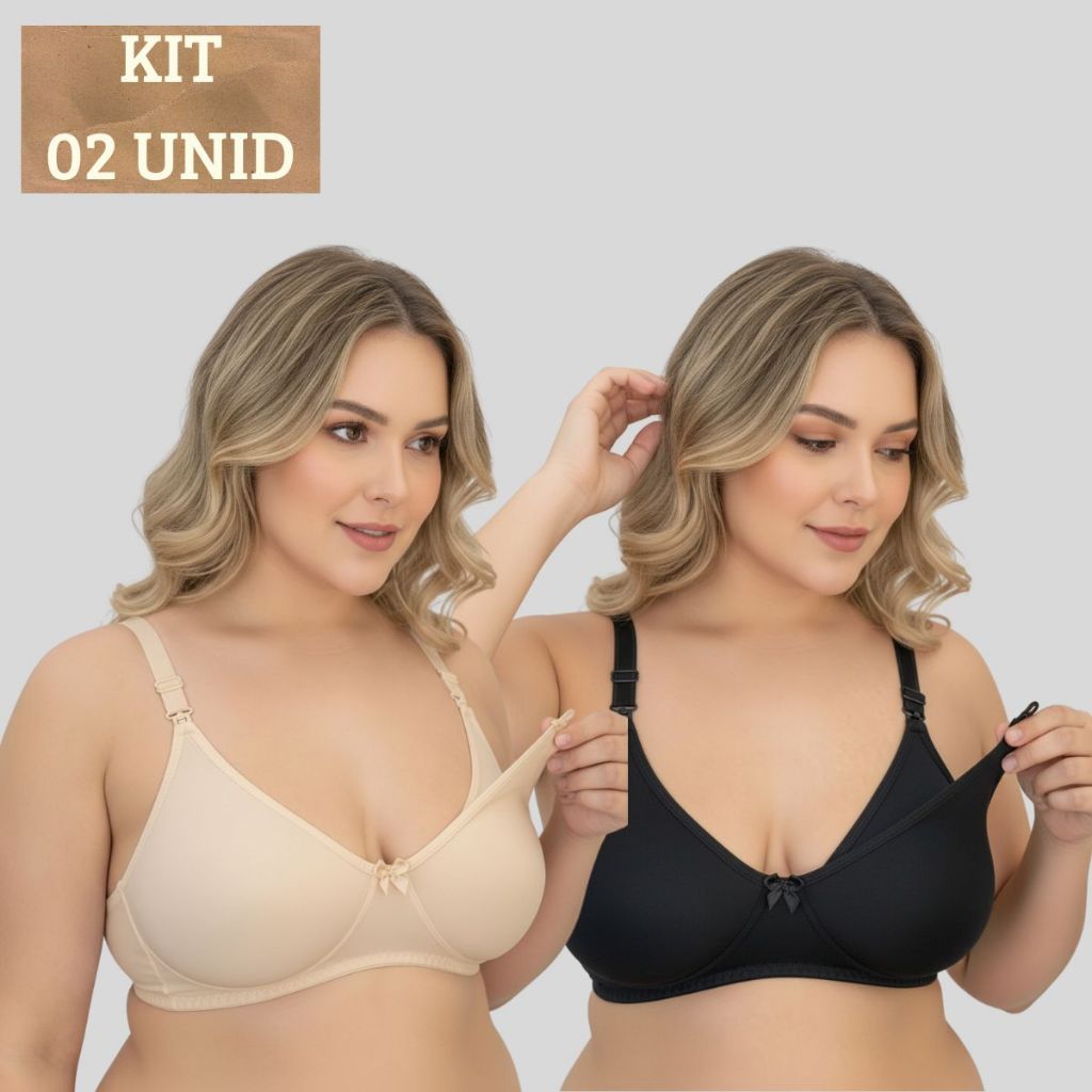 KIT 02 Sutiãs Amamentação PLUS SIZE Alça Abre Fácil Reforçada Microfibra Gestante Grávida.1 em Oferta na Shopee
