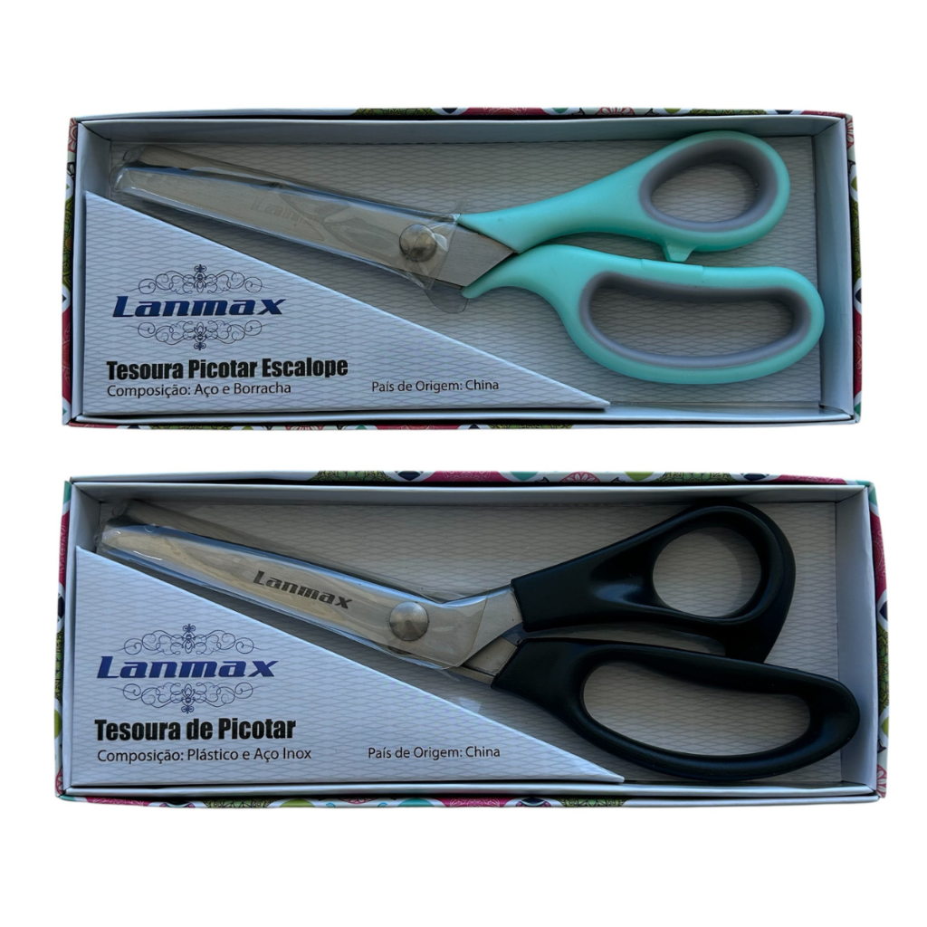 Kit 2 Tesouras Picotar Escalope e Zig Zag Profissional Corte Costura Artesanato - Lanmax em Oferta na Shopee