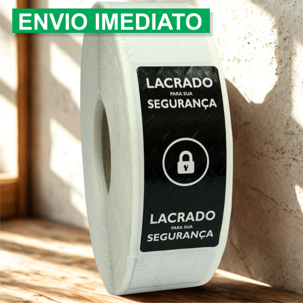 1.000 Lacres de Segurança Para Embalagem Delivery Sacola Adesivo 3x7cm - CADEADO PRETO