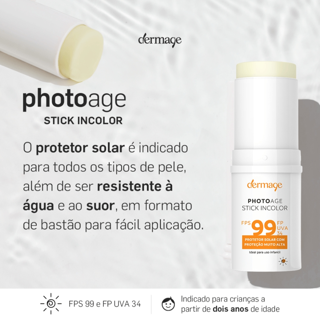 Protetor Solar Facial Bastão Dermage Photoage Incolor FPS99