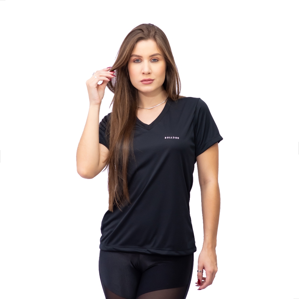 Blusa Academia Feminina lisa proteção UV Camiseta Dry Fit Esportiva Blusa Feminina Gola V
