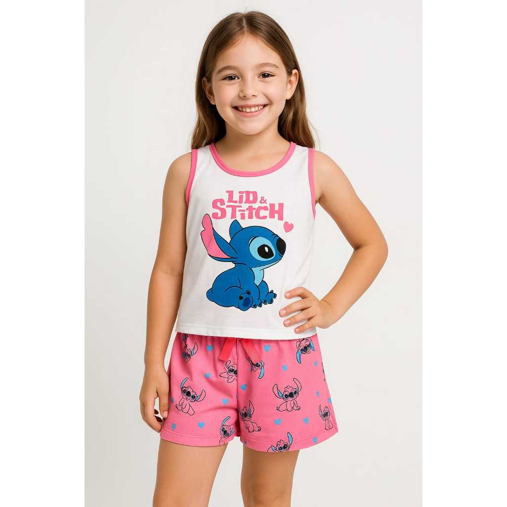 Pijama infantil feminino baby doll short doll roupa de dormir menina verão regata personagens stich Festa Do Pijama em Oferta na Shopee