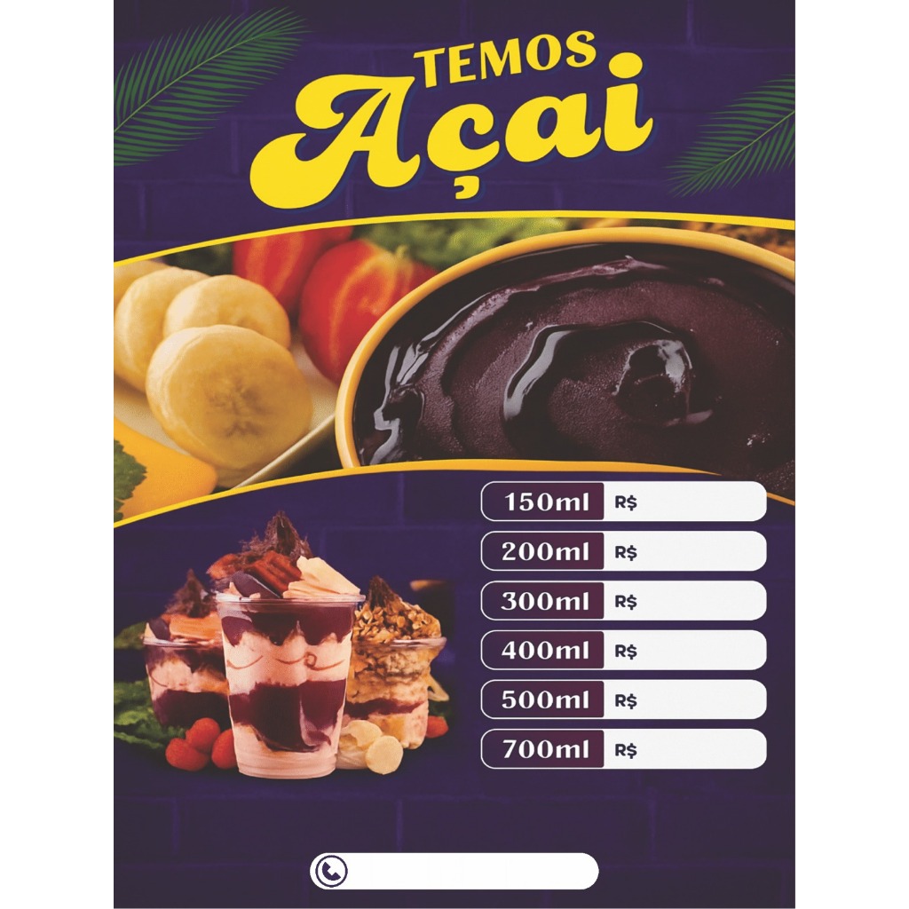 Banner Arte Pronta Temos Açaí Sorvete Lona Alta Qualidade 80x60