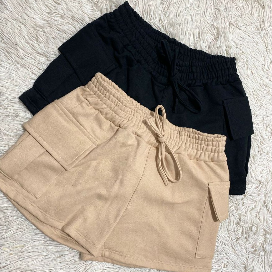 Kit 2 Shorts Cargo Femininos de Moletinho Confortável Short com Bolso Look Casual de Verão