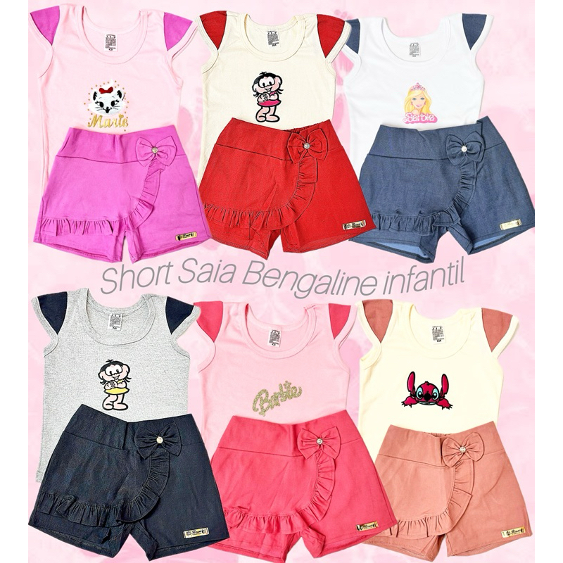 Conjunto Infantil BENGALINE Menina Short + Blusa a Aleatoria - Roupa Verão Princesa, Moda Infantil Feminina Confortável