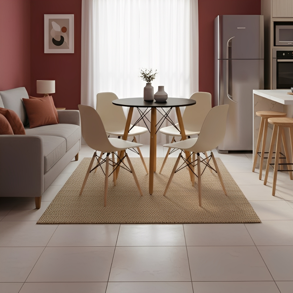 Kit Mesa Eiffel 70cm + 4 Cadeiras Eames — Conjunto Moderno para Sala de Jantar