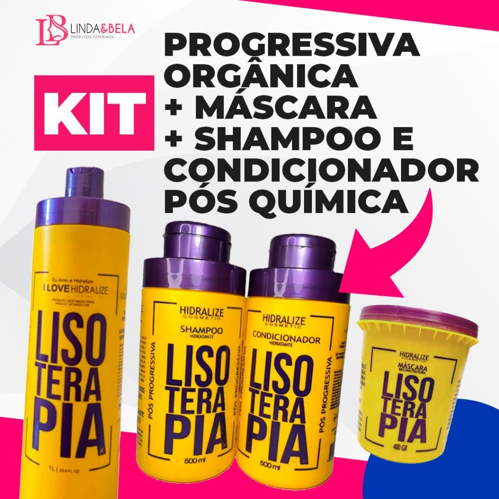 Kit Progressiva S/Formol Lisoterapia 1L+Máscara Hidratação e Reconstrutora + Shampoo e Condicionador em Oferta na Shopee