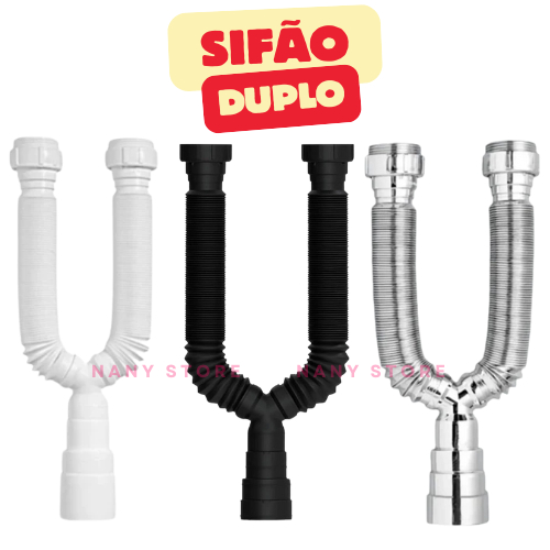 Sifão Tubo Duplo Sanfonado Cromado Branco Preto Universal em Oferta na Shopee