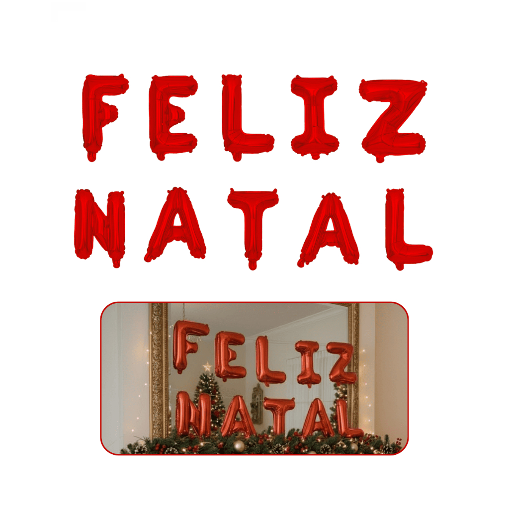 Balão Balao Feliz Natal Merry Christmas Metalizado 40cm para Decoração Enfeite Letreiro Decoração