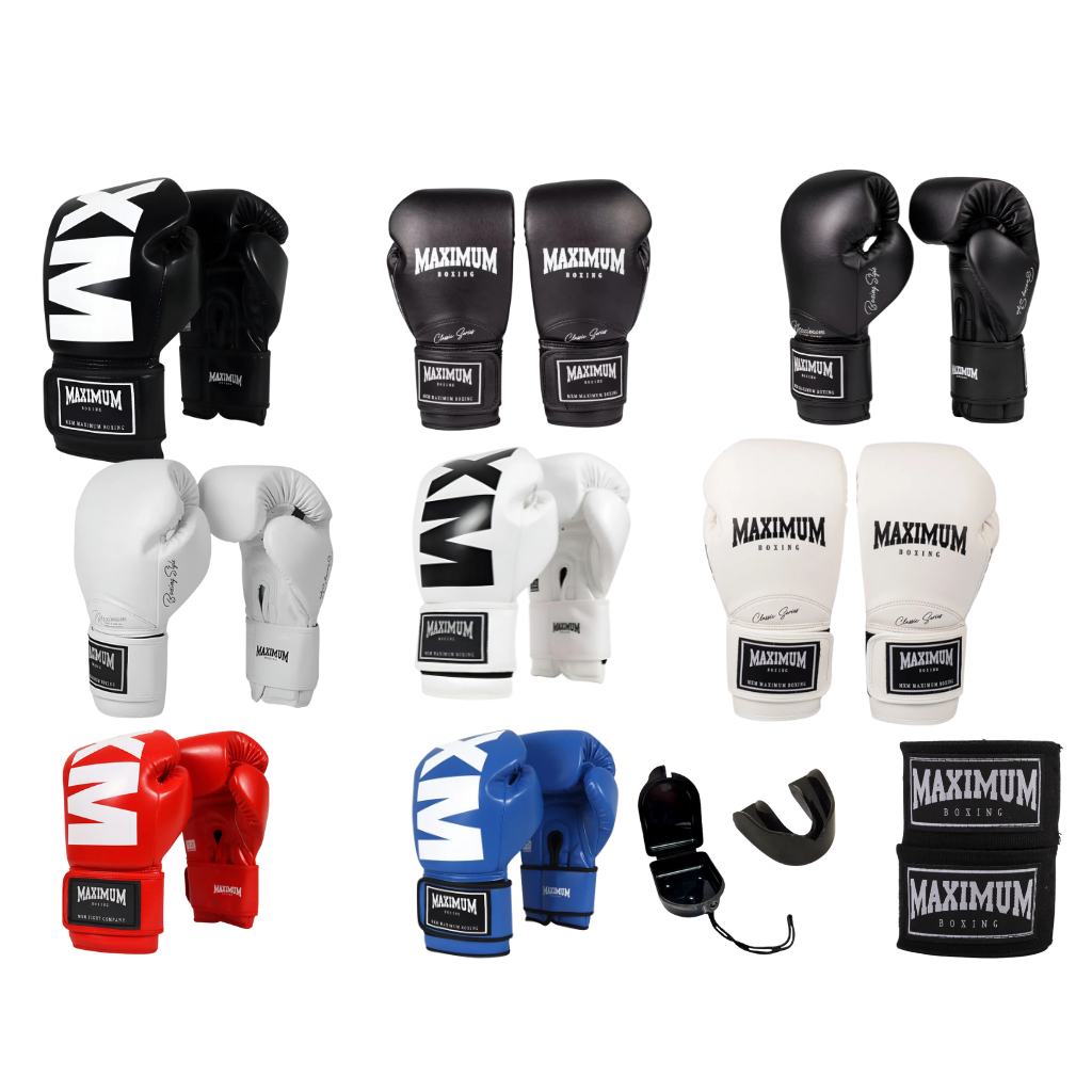 LUVA DE BOXE MUAY THAI MAXIMUM - ESCOLHA O SEU MODELO -BANDAGEM PRETA -PROTETOR BUCAL COM ESTOJO