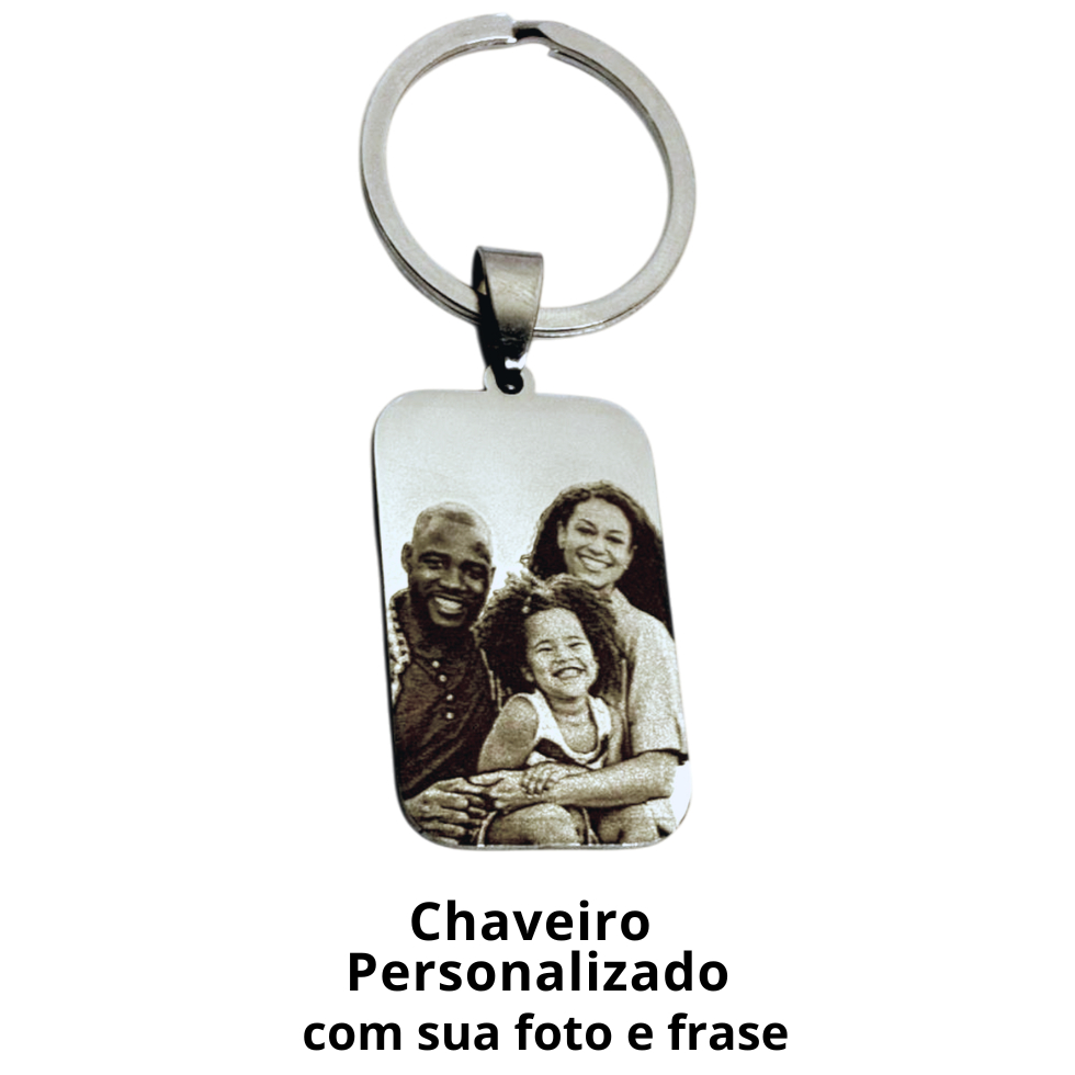 Chaveiro Premium de Aço Inoxidável com Foto Gravada a Laser