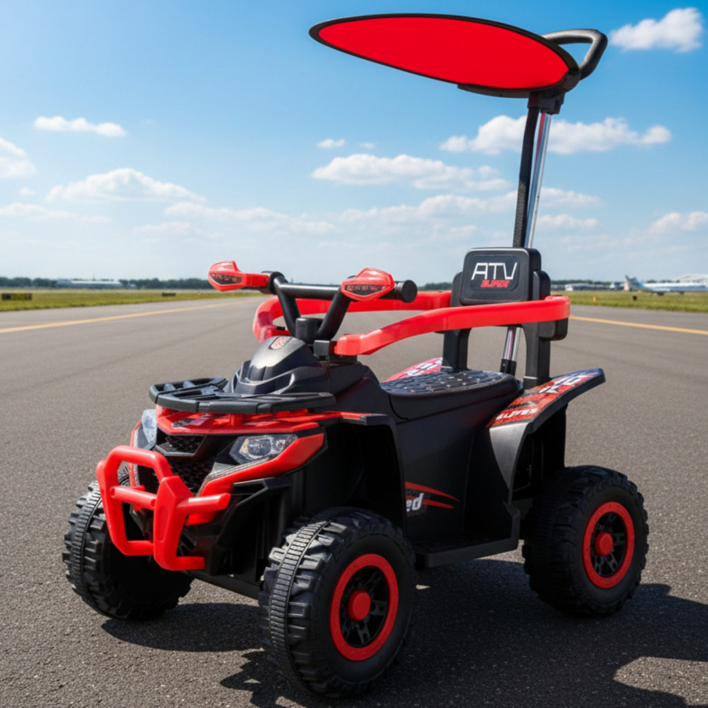 Quadriciclo Passeio Eletrico Infantil com Haste Direcionável Aro de Proteção Som Luz e Bateria 6v Brinq Kids em Oferta na Shopee