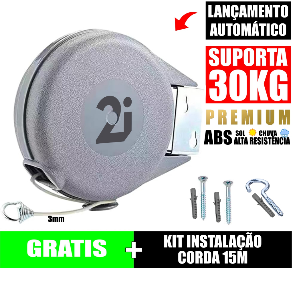 Varal Retrátil Recolhivel Automático de Parede uso Externo Interno Extensivel 15 metros de Distância em Oferta na Shopee