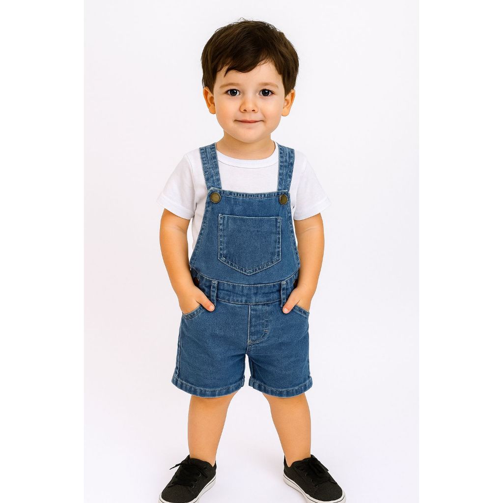 Jardineira macacão shorts jeans INFANTIL VERÃO ESTILOSO