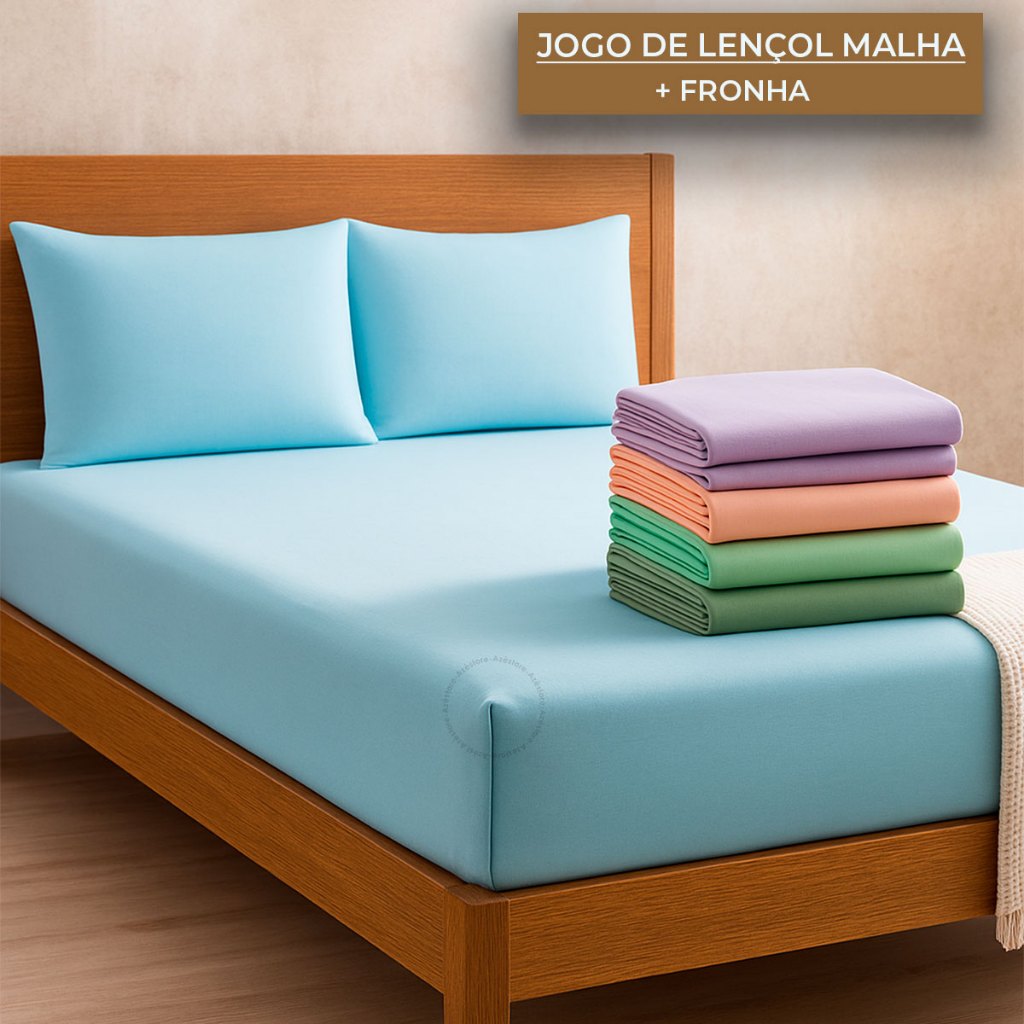 Jogo de Lençol Malha 100% Algodão com Elástico + Fronha Solteiro, Casal ou Queen Quarto em Oferta na Shopee