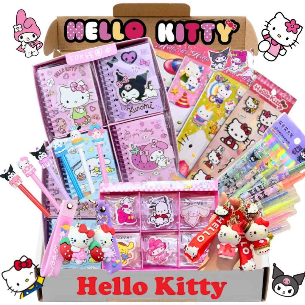 Kit Hello Kitty E Turma Sanrio Escolar Caderno Caneta Adesivos Lápis Borracha Chaveiro Fofo Divertido Kawaii