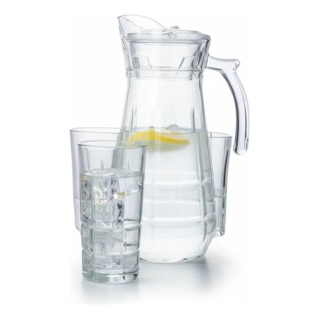 Kit Jogo de 6 copos 370ml com Jarra de Vidro resistente Luxo (7 Peças)