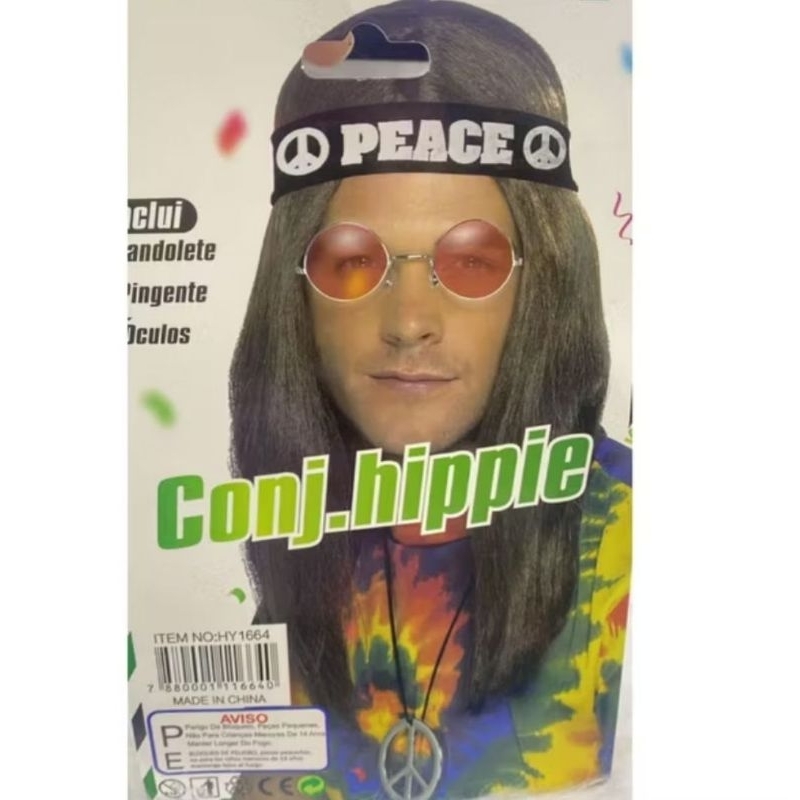 Kit anos 50/80 hippie com óculos redondo faixa para cabeça colar paz e amor