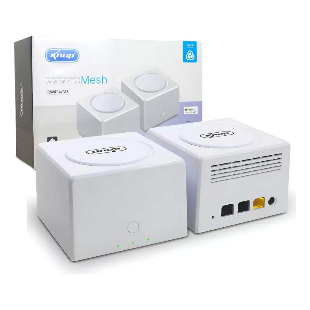 Kit Roteador + Repetidor Wi-Fi KNUP Mesh 1900Mbps Dual Band 3 Portas Preto/Branco