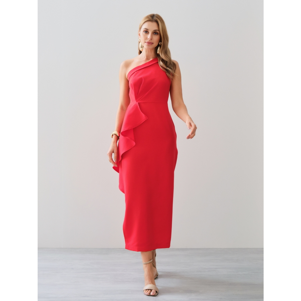 YAN FASHION Vestido Feminino Ombro Único Alfaiataria Elegante Casual Festa Formatura Babado Ajustado em Oferta na Shopee