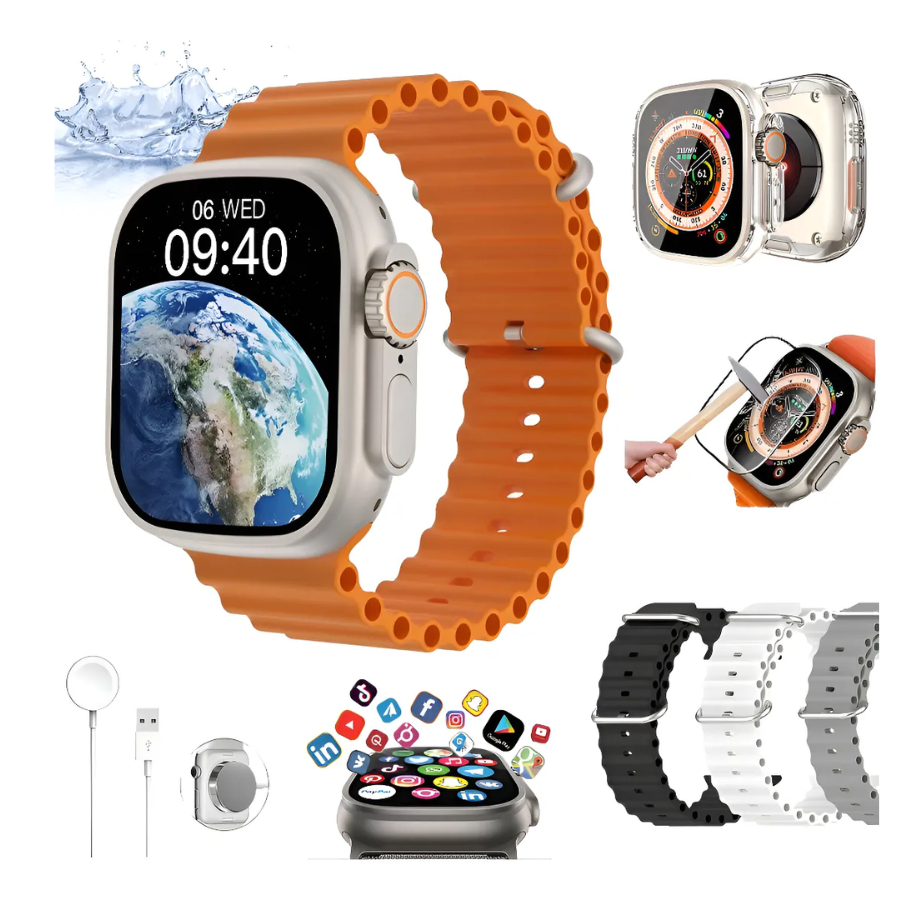 Relógio Smartwatch W68+ Plus Ultra Cor Da Pulseira Laranja 49mm MicrowearRelógio Smartwatch W68+ Plus Ultra