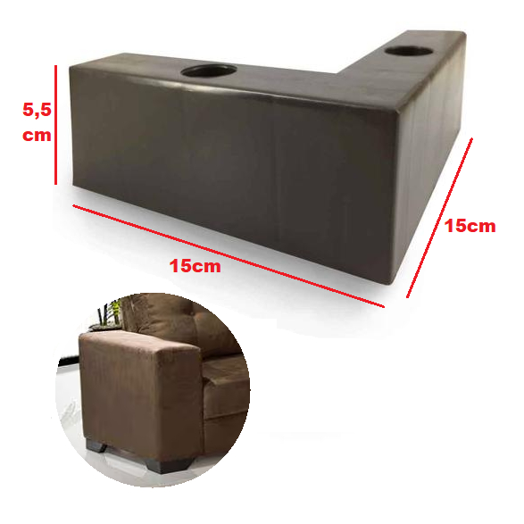(Kit com 4) Pé de canto formato L 15x15cm altura 5,5cm marrom escuro/tabaco para sofá com parafuso