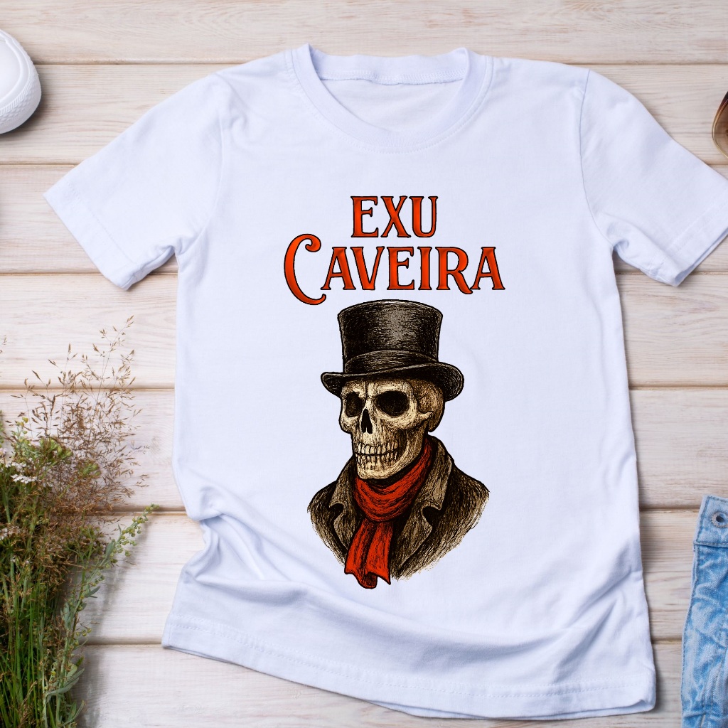 Camiseta Exu Caveira Branca | unissex e baby look - Umbanda Candomblé | P ao XGG