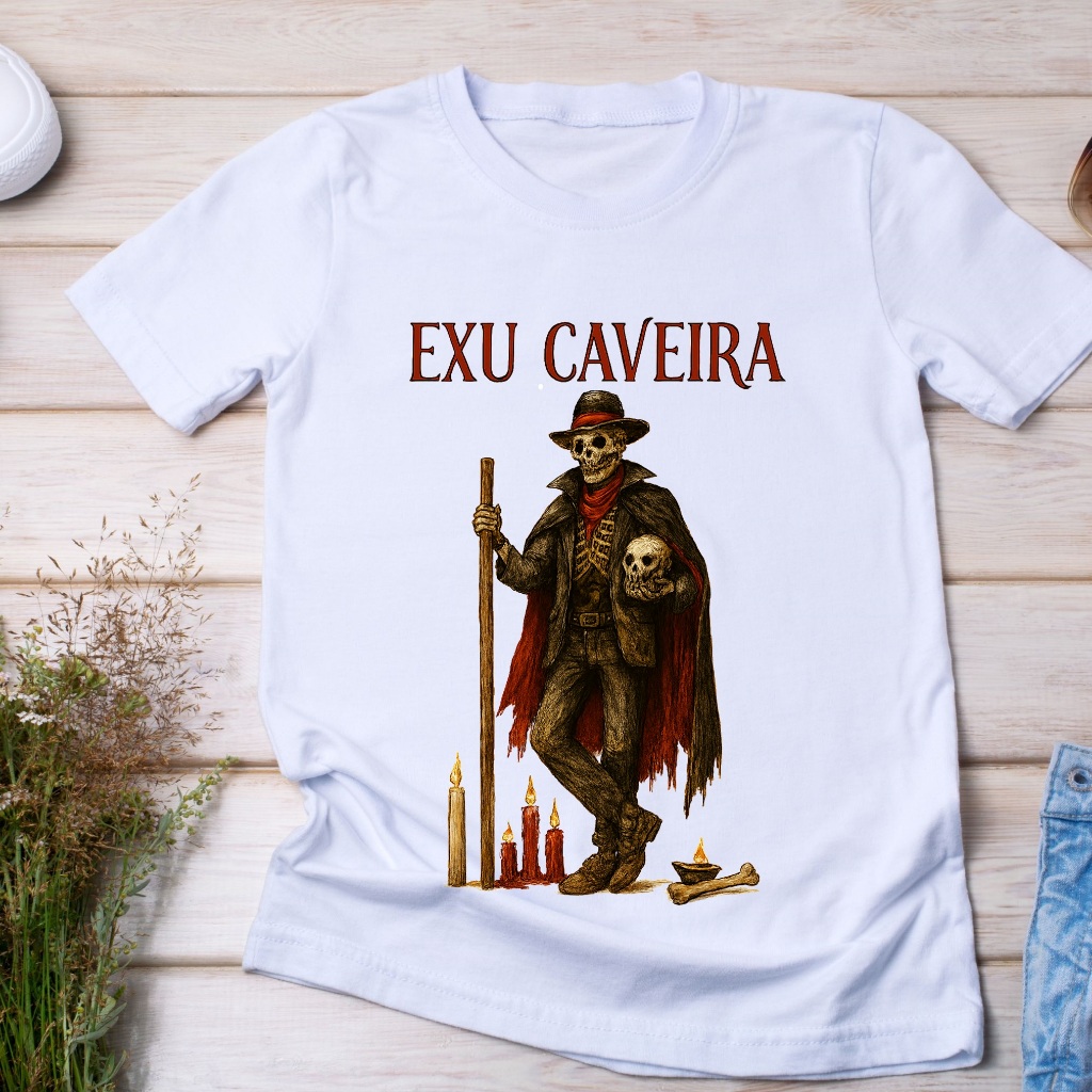 Camiseta Exu Caveira - Laroyê Exu! Exu é Mojubá!