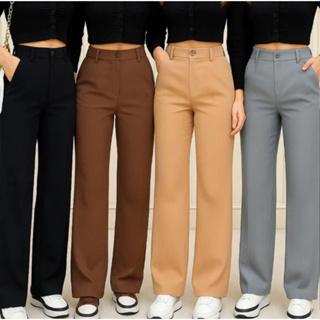 Calça pantalona alfaitaria social feminina cintura alta wid leg premium com botão em Oferta na Shopee