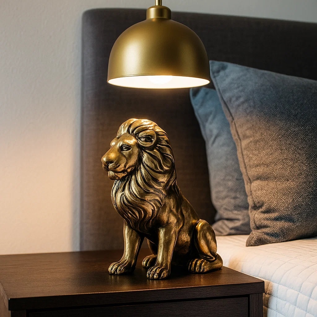 ESTATUETA ESCULTURA LEÃO MODERNO DECORATIVO ELEGANTE DOURADO DECORAÇÃO