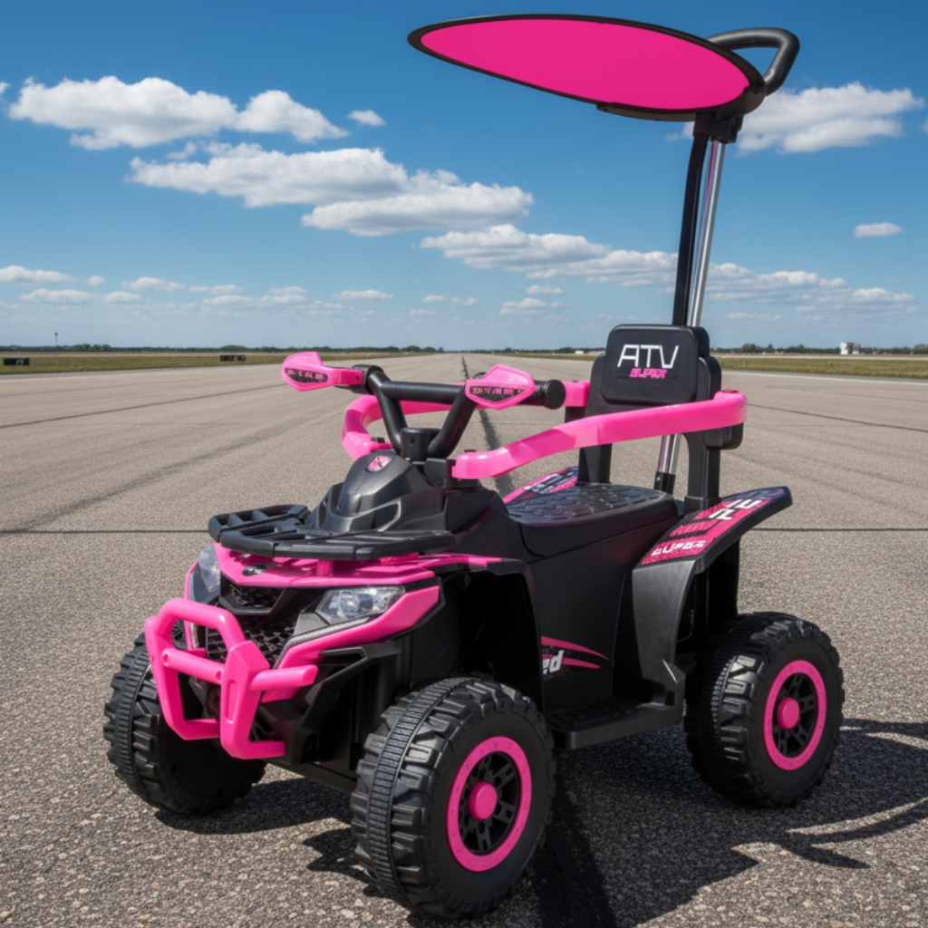 Quadriciclo Passeio Eletrico Infantil com Haste Direcionável Aro de Proteção Som Luz e Bat...