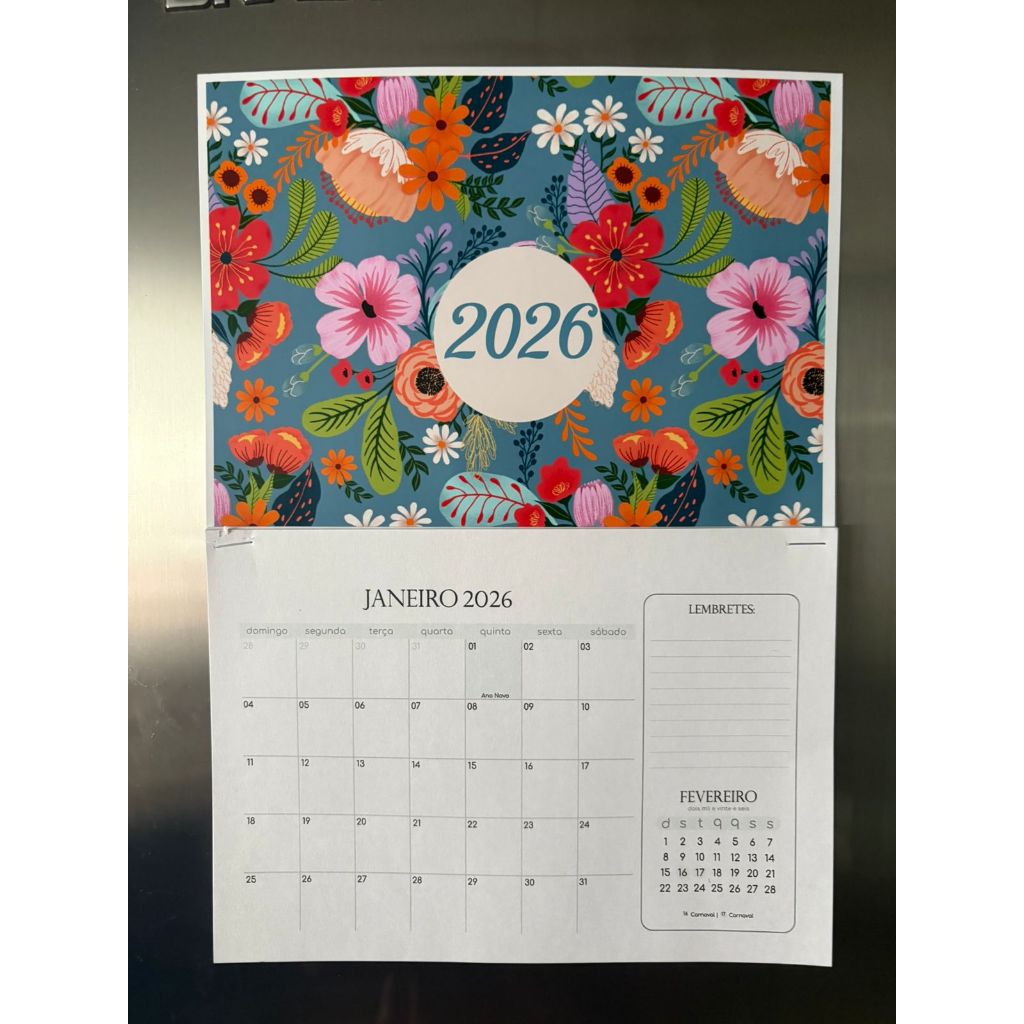 Calendário 2026 para geladeira imã