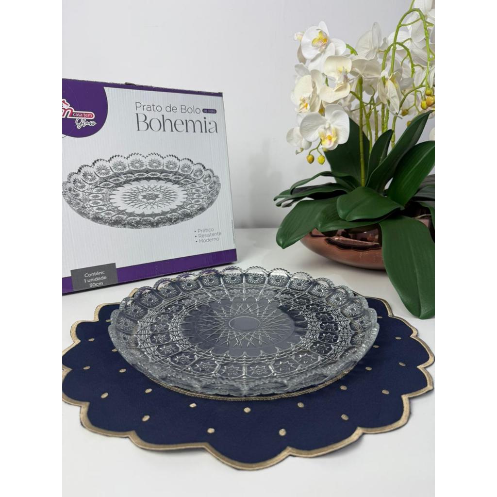 Prato de Bolo Vidro transparente Saladeira Fruteira Boleira Prato de pudim servir mesa posta decoração 30cm
