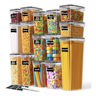 Kit 14 Potes Herméticos Empilháveis Quadrado Resistente Plástico Cozinha Dispensa Alimentos e Bebida em Oferta na Shopee