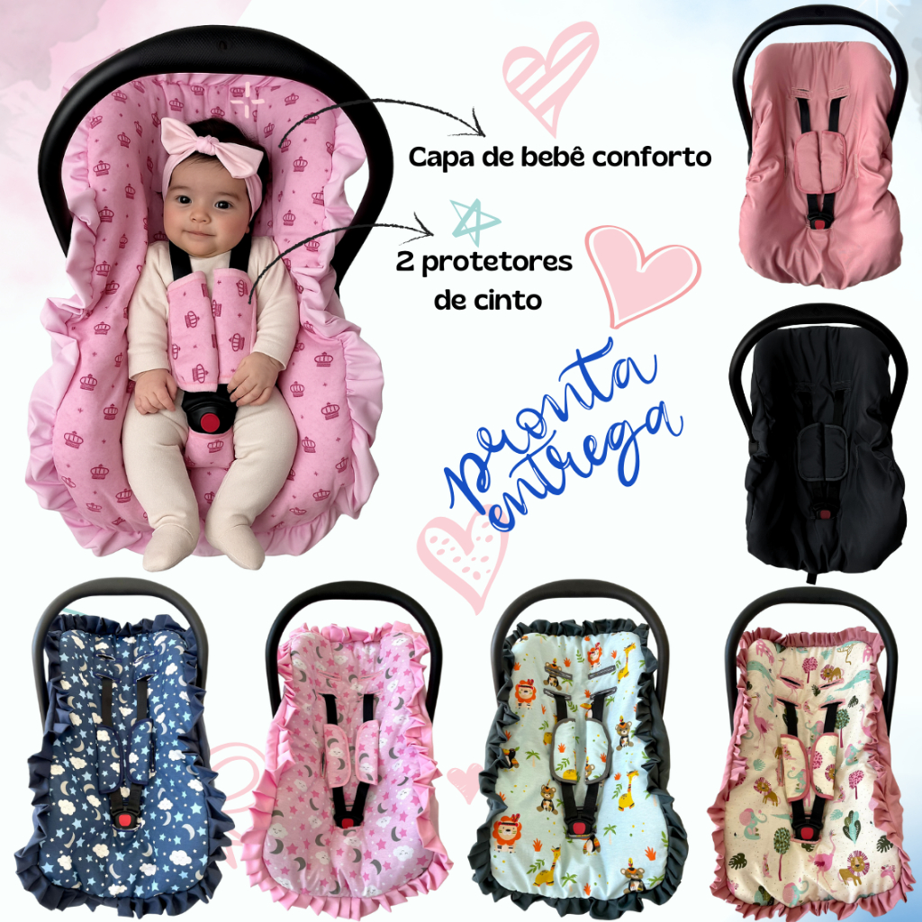 Kit 3 peças para bebê conforto menino menina capa + protetores de cinto tamanho universal até 13 kg