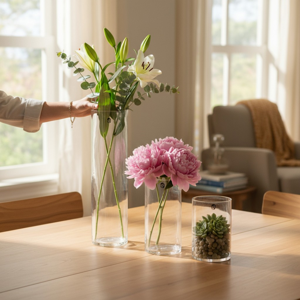 Vaso de acrilico resistente a queda cilíndrico decorativo Tubo transparente 3 tamanhos em Oferta na Shopee