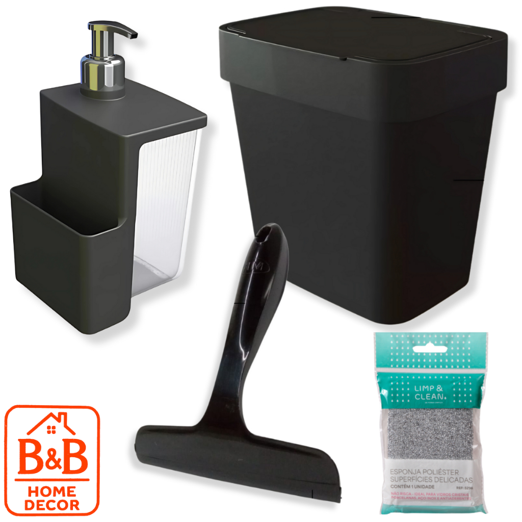 Kit Pia Lixeira Pia 2,5 Litros + Porta Detergente Sabão + Rodinho de Pia Cozinha 3 Pçs + Esponja em Oferta na Shopee