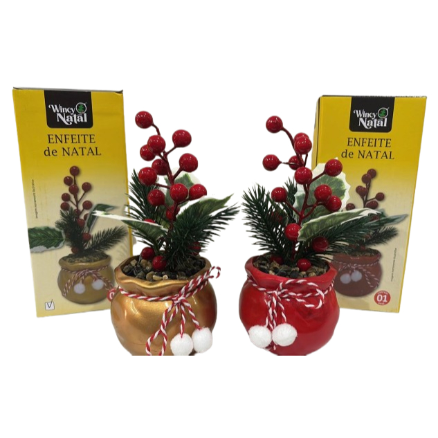 Enfeite de Natal Artificial em Vaso de Cerâmica 20x9x9cm – Decoração Natalina Wincy Natal