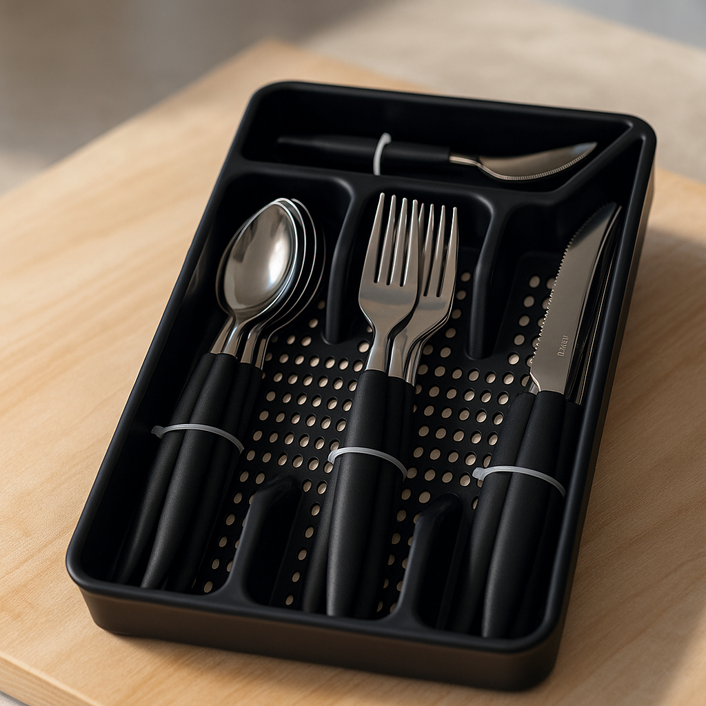 Jogo Faqueiro 17 Peças Talheres Inox Com Porta Talher Organizador Gaveta Cozinha Jantar Sobremesa