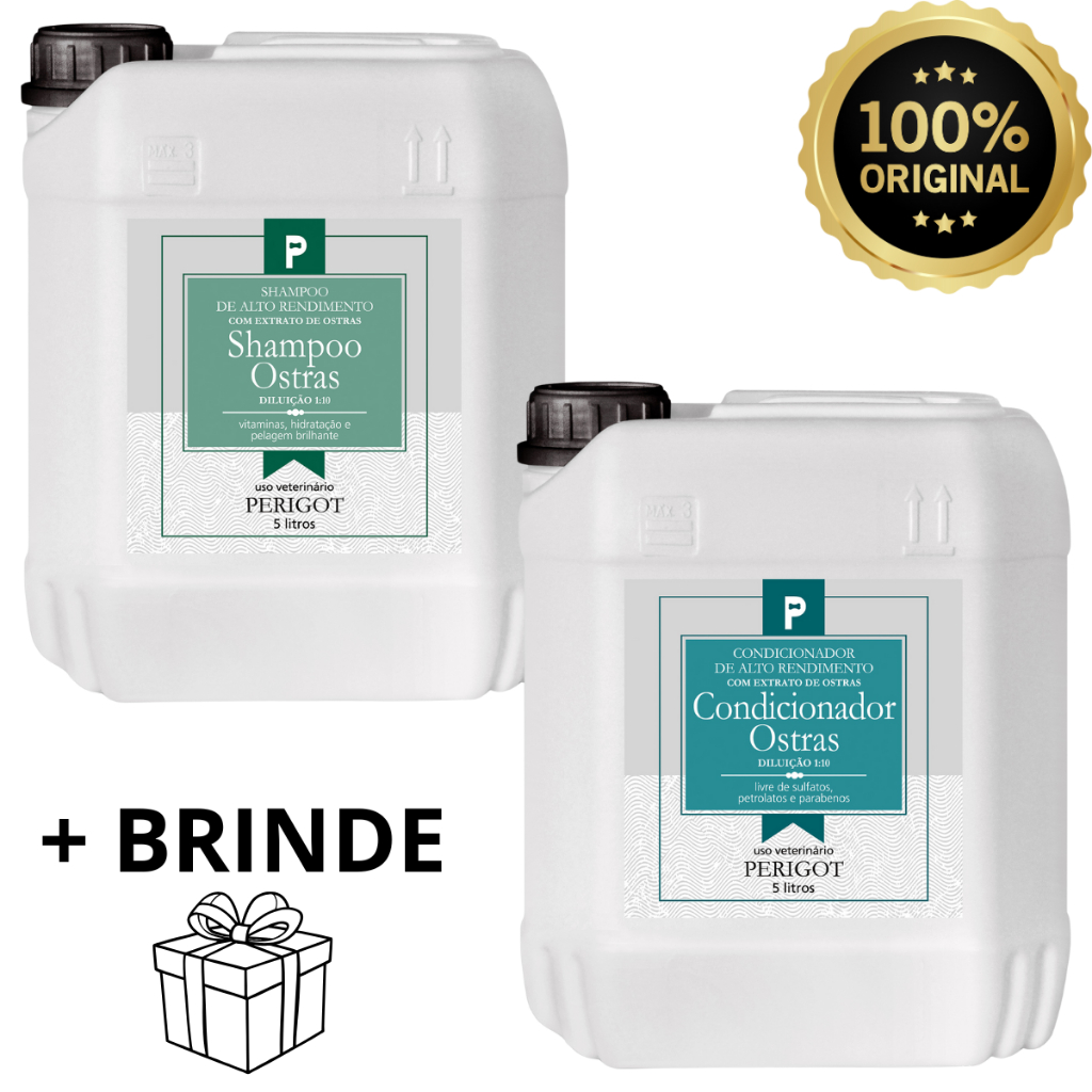 Kit Banho de Luxo 1 Shampoo Ostras Perigot 5l + Condicionador Ostras 5l Perigot Pet - Cães e Gatos